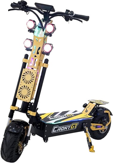 Crony Gt-13 Electric Scooter With 5000Wx2 Dual Motor, 85-130Km/H Speed, Front/Rear Suspension, Oil Brake, 13" Off-Road Tires, Big LCD Display, Phone Holder, Hydraulic Shock, Rear View Mirror, IP54