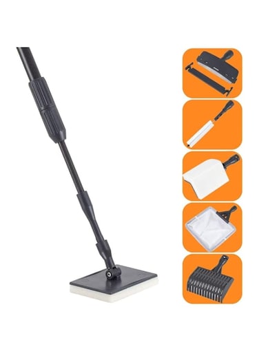 hygger Carbon Fiber 6 in 1 Aquarium Cleaning Tool Kit Algae Scraper Scrubber Pad Sponge Telescopic Handle Fish Tank Brush Cleaner Set for Saltwater Freshwater