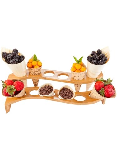 Restaurantware Curved Multi Level Food Cone and Sushi Hand Roll Display Stand: Perfect for Restaurants, Catered Events, and Buffets - Holds 12 Cones - Made from Organic Bamboo - 1ct Box -