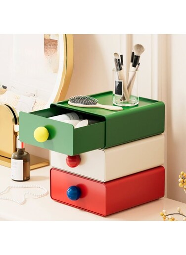 3-Piece Desktop Storage Box Set, Cute &amp; Functional Organizer Baskets for Stationery &amp; Household Items, Multi-purpose Storage Solutions for Desk, Vanity, &amp; Home, Stackable Design, 20x18.5x7.5cm