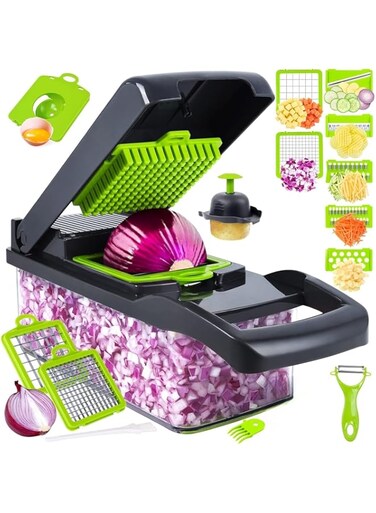 SKY-TOUCH Vegetable Chopper : Multifunctional All-in-One Food Slicer Dicer Cutter with Draining Basket Grater With Container Compact Kitchen Gadgets Sets for Cooking