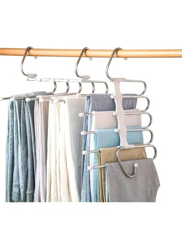 HOOTO 2 Pack Upgraded Pants Hangers Space Saving 5 Layers Clothes Rack, Stainless Steel Clothes Pants Hangers, Closet Organizers and Storage for Pants Jeans Skirts Scarf Legging