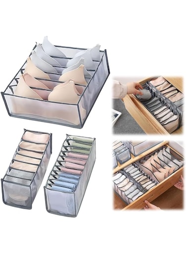 SYOSI Underwear Storage Organizer, 3Pcs Underwear Drawer Organiser Foldable Storage Box Compartment, Multi-Grid Cabinet Organizers Divider Box for Organizing Bras, Socks,Ties, Belts