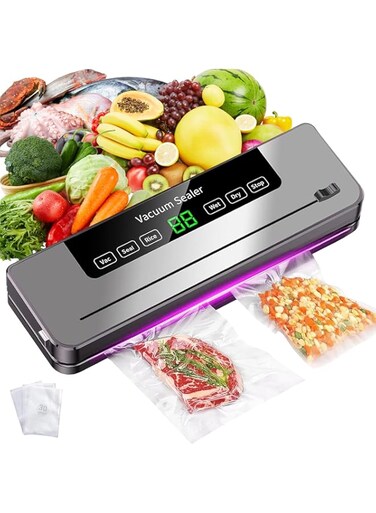 Necomi Vacuum Sealer, 6-in-1 Automatic Sealing Food Saver Machine with 30Pcs Sealing Bags, Dry &amp; Moist Sealing Modes, Built-in Cutter,for Food Fresh and Storage