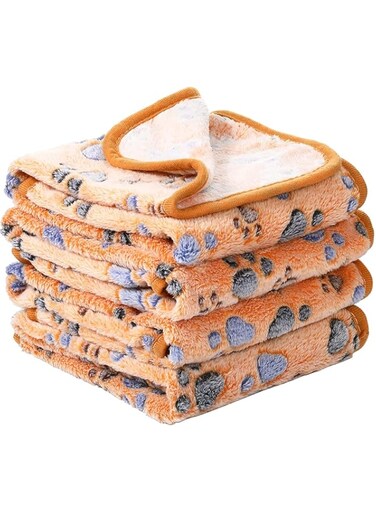 2 Pcs Pet Dog Fleece Blanket Paw Print Puppy Blanket for Pet Dog Cat Warm Soft Sleep Mat Puppy Kitten Soft Blanket Throw Doggy Warm Bed Mat (Coffee,Small)