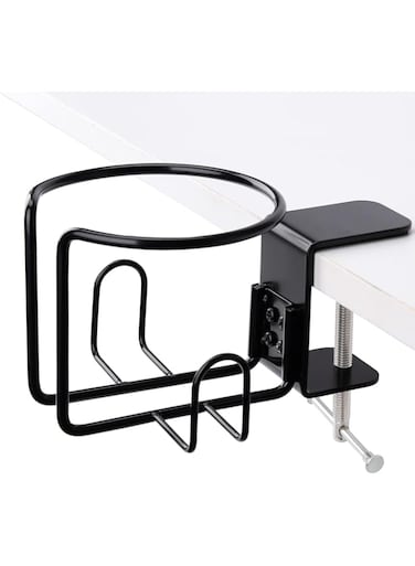 TERRIFI Large Desk Cup Holder, 1 Pack Clip On Table Anti-Spill Cup for Lawn Chair, Horizontal or Vertical Mount (Black)