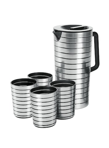 5-Piece Water Jug Set- Premium-Quality Plastic Set with 2.5 L Water Jug and 4 400 ML Glasses  Unbreakable Jug with Lid for Juices, Squashes, Milk  Food Grade, Break-Resistant  Dishwasher and Freezer Safe Multicolor Multicolor