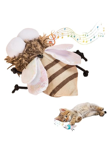 Azonee Hanging Cat Toy, Interactive Cat Exercise Toy with Lifelike Mosquito Chirp, Cat Toys with Catnip, Mosquito Cat Toys, Fluffy Kitten Toy for Bored Indoor Cats