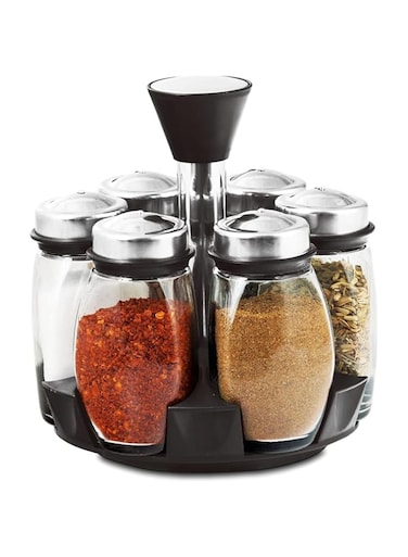 Home Smart 7PC Revolving Spice Rack Spinner Countertop   Spice Organizing Jars Glass Jar Bottles For Herbs, Salt, Spices And More   Spice Jars For Kitchen Orgainzer And Storage   Housewarming Gift