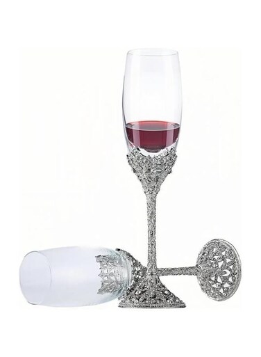 2 PCS Champagne Flutes, 7 Oz Crystal Glass Metal Base With Crystal Stones, Toasting Flute Pair Wedding Anniversary Party Birthday Banquets and Gifts for Bride and Groom