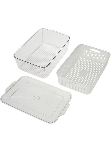 Homemiths Clear Fridge Organizer with Inner Basket, White