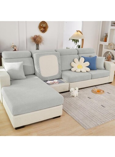 2024 Wear-Resistant Universal Sofa Cover, Stretch Couch Cushion Slipcovers Replacement, Anti-Slip L Shape Separate Sofa Back Covers, Sofa Slipcover Backrests Protector (Weave Light Grey,L Back Cover)