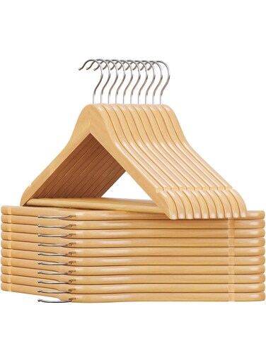 Solid Wood Hangers, 20-Pack Coat Hangers with Shoulder Notches, Pants Bar, 360&Acirc;&deg; Swivel Hook, Natural Wood Hangers for Coats, Shirts, Jackets, Pants, Suits