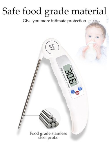 Instant Read Foldable Food Thermometer ,Super Accurate Detection ,Portable Food Thermometer for Cooking, BBQ, Baking, Deep Frying(White)