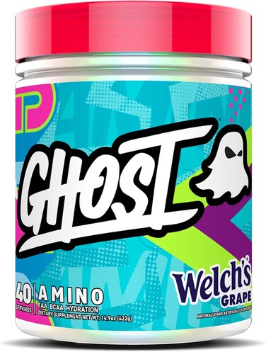 GHOST Amino: Essential Amino Acid Supplement, Welch's Grape - 40 Servings - Intra-Workout Powder for Hydration &amp; Recovery 4.5g BCAA &amp; 5.5g EAA - Soy &amp; Gluten-Free, Vegan