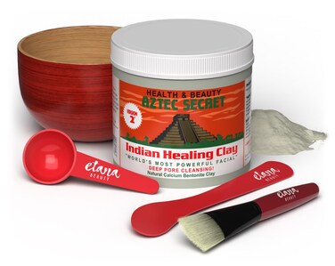 Aztec SecretEssential Indian Clay Mask Kit by Etana 鈥?100% Natural Calcium Bentonite for Deep Pore Cleansing - Facial, Hair &amp; Body Detox Set With Accessories