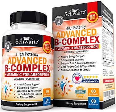 BioSchwartz High Potency B Complex Vitamins With All 8 B Vitamins - B1, B2, B3, B5, B6, B7, B9, B12, Plus Folic Acid &amp; Vitamin C For Maximum Absorption - For Immune System, Metabolism, Energy Support