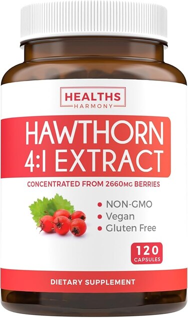 Healths Harmony Hawthorn Berry 4: 1 Extract Supplement for Healthy Blood Pressure, Heart Health And Immune System (120 Capsules)