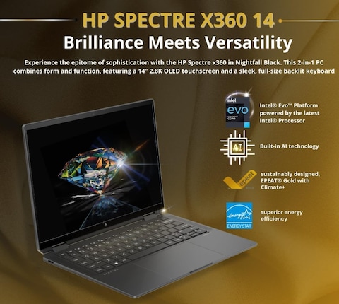 HP Spectre 2-in-1 x360 Luxury 14T, Intel Core Ultra 7 155H, 16GB RAM, 1TB SSD, 14&quot; OLED Touch, Windows 11 Pro, Nightfall Black, English Keyboard- International Version