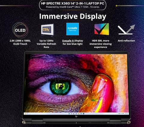 HP Spectre 2-in-1 x360 Luxury 14T, Intel Core Ultra 7 155H, 16GB RAM, 1TB SSD, 14&quot; OLED Touch, Windows 11 Pro, Nightfall Black, English Keyboard- International Version