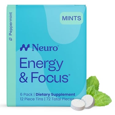 Neurogum Energy Caffeine Mints (72 Pieces) - Sugar Free With L-Theanine + Natural Caffeine + Vitamin B12 &amp; B6 - Nootropic Energy &amp; Focus Supplement For Women &amp; Men - Keto &amp; Vegan, Peppermint Flavor