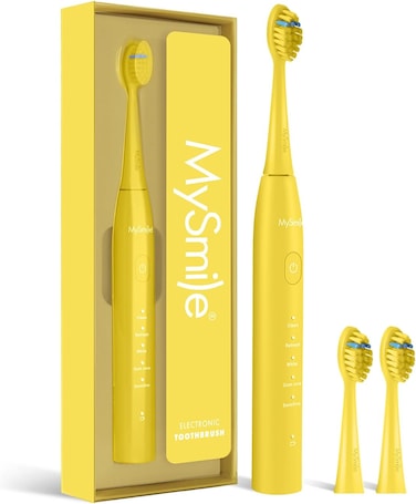 MySmile DY156 Electric Toothbrush for Adults, Rechargeable Sonic Battery Toothbrush Portable with 3 Brush Heads, 2 Mins 5 Modes Smart Timer, 45000VPM, One Charge for 60 Days (Yellow, M)