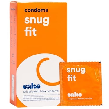 Cake Snug Condoms, Lubricated Natural Latex. Snugger Fit For Max Comfort - 12 Count