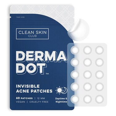 CLEAN SKIN CLUB 60 Invisible Vegan Pimple Patches, Derma Dot Hydrocolloid for Covering Zits, Acne, Blackhead, Blemish, Absorbing Face Cover Sticker, Skincare Treatment, Non Toxic Ingredients