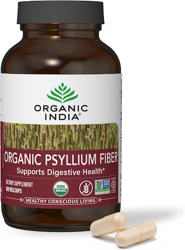Organic India Psyllium Fiber, Plant-Based Prebiotic Fiber, Supports Digestive Health, Healthy Conscious Living, Vegetarian, Gluten Free, 90 Vegtable Capsules