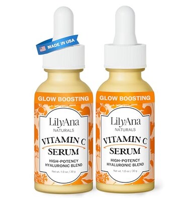 Lilyana Naturals Vitamin C Serum For Face - Face Serum With Hyaluronic Acid And Vitamin E, Anti Aging Serum, Reduces Age Spots And Sun Damage, Promotes Collagen And Elastin (Double Pack)
