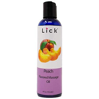 Lick Peach Flavored Massage Oil For Couples - Edible Massaging Lotion With Vitamin E And Sweet Almond And Coconut Oil Is Non Sticky And Gentle On Skin - Natural, Relaxing And Vegan (4 Oz)