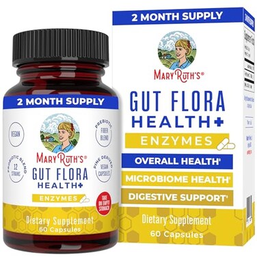 Maryruth Organics Gut Flora Health+ Enzymes By, Vegan Prebiotic Probiotic Digestive Enzyme Blend For Healthy Gut Biome &amp; Digestive Support, Immune Function &amp; Gastrointestinal Health, 2 Month Supply