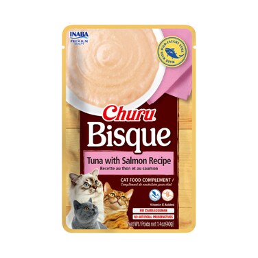 Inaba Churu Bisque Tuna with Salmon Recipe Grain-Free Lickable Cat Treat/Topper with Vitamin E &amp; Taurine - 40G