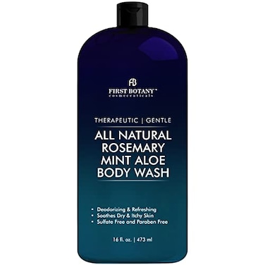 First Botany, All Natural Body Wash - Fights Body Odor, Athlete's Foot, Jock Itch, Nail Issues, Dandruff, Acne, Eczema, Shower Gel For Women &amp; Men, Skin Cleanser -16 Fl Oz (Rosemary Mint)