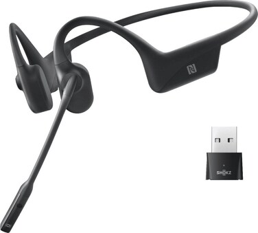 Shokz OpenComm UC【With USB-A】Bluetooth Wireless Bone Sound PC Headset with Noise Cancelling Boom Mic and Dongle - Black (International Version)