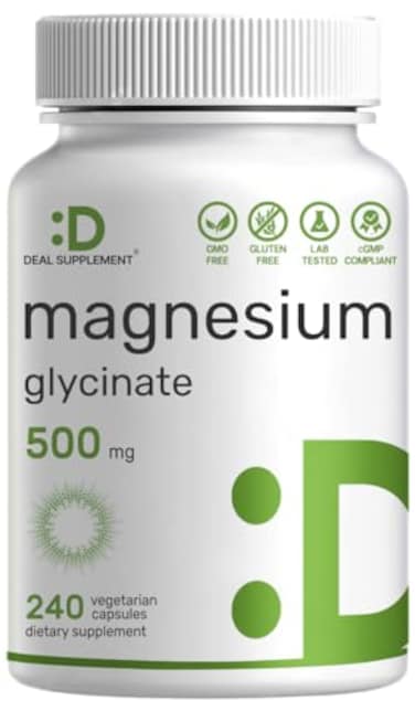 Deal Supplement Magnesium Glycinate 500Mg, 240 Veggie Capsules, 100% Chelated For Easy Absorption, Essential Mineral Supplement For Muscle, Sleep, &amp; Heart Health*