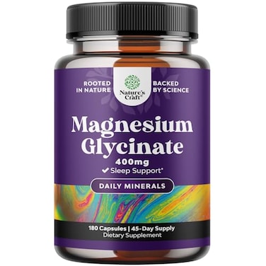 Natures Craft Magnesium Glycinate 400Mg Mineral Supplement - Calming Magnesium Supplement For Women And Mens Natural Sleep Support Bone Health Immunity Mood - 180 Count