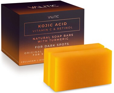 VALITICKojic Acid Vitamin C and Retinol Soap Bars with Turmeric for Dark Spot - Original Japanese Complex Infused with Collagen, Hyaluronic Acid, and Vitamin E (2 Pack)