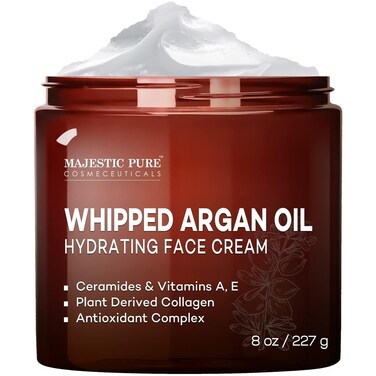 MAJESTIC PURE Whipped Argan Oil Moisturizer Face Cream for Women &amp; Men - With Vitamin E A, Collagen &amp; Ceramides - Hydrates Dry Skin, Oily Skin, Reduces Appearance of Fine Lines &acirc;&euro;&ldquo; 8oz