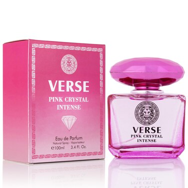 Verse Pink Crystal Intense for Women 3.4 fl Oz - Fruity &amp; Floral Scents of Raspberry, Peony, Magnolia &amp; Lotus Flowers - Base Notes of Amber, Vibrant Musk &amp; Deep Mahogany Wood - Elegant 100ml Bottle