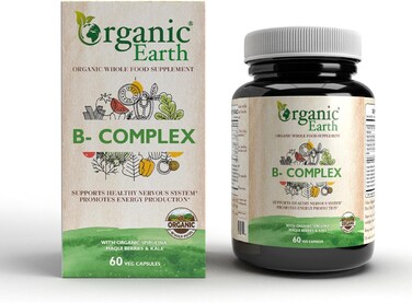 Organic Earth Plant Based B-Complex, Vegan, Gluten Free, Clean Nutrition, 60 Capsules