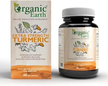 Organic Earth Plant Based Extra Strength Turmeric, 4-In-1 Benefits: Joint Support, Brain Health, Vegan, Gluten Free, Clean Nutrition, 60 Capsules