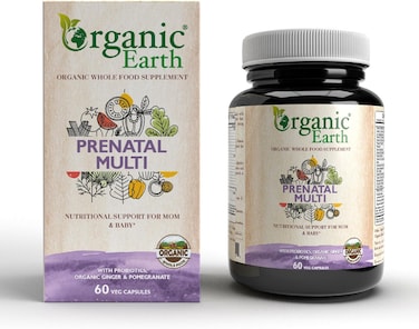 Organic Earth Plant Based Prenatal Multi, Supports Optimal Nutrition Of Mother And Baby, Alleviates Nausea And morning Sickness, Vegan, Gluten Free, Clean Nutrition, 60 Capsules
