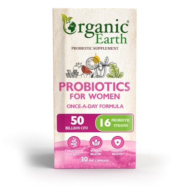 Organic Earth Probiotic for Women Once a Day Formula 50 billion CFU 16 Probiotic Stains Promote Digestive Balance Support Women Health and Immune System 30 Veg Capsules