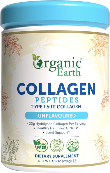 Organic Earth Type I &amp; III Collagen Peptides Powder, 284 Grams (Unflavoured), With 20gm Hydolysed Collagen Per Serving, For Healthy Hair, Skin, Nails &amp; Joint Support, GMO Free &amp; Sugar Free