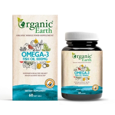 Organic Earth Omega-3 Fish Oil 1000mg   Sustainable EPA &amp; DHA for Heart, Brain &amp; Joint Health - 60 Softgels
