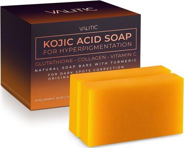 VALITIC Kojic Acid Soap for Hyperpigmentation - with Glutathione, Collagen &amp; Vitamin C - Natural Soap Bars with Turmeric - Original Japanese Complex for Dark Spot Correction - 2 Pack