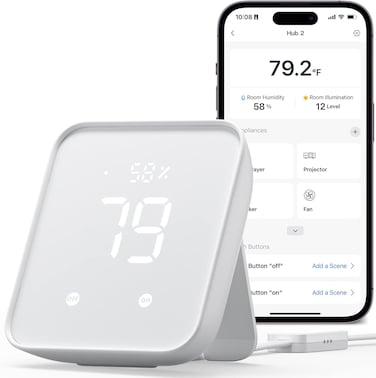 SwitchBot Hub 2 (2nd Gen), work as a WiFi Thermometer Hygrometer, IR Remote Control, Smart Remote and Light Sensor, Link SwitchBot to Wi-Fi (Support 2.4GHz), Compatible with Alexa&amp;Google Assistant