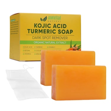 Turmeric Kojic Acid Soap Bars with Vitamin C, Retinol, Collagen, Hyaluronic Acid, Shea Butter - Kojic Acid and Turmeric Soap for Dark Spots - Turmeric Kojic Acid Cleansing Soap (2 Pack)