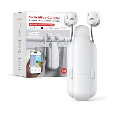 SwitchBot Automatic Curtain Opener - Bluetooth Remote Control Smart Curtain with App/Timer, Upgraded High-Performance Motor, Add SwitchBot Hub to Work with Alexa, Google Home, HomeKit (Curtain 3, Rod)